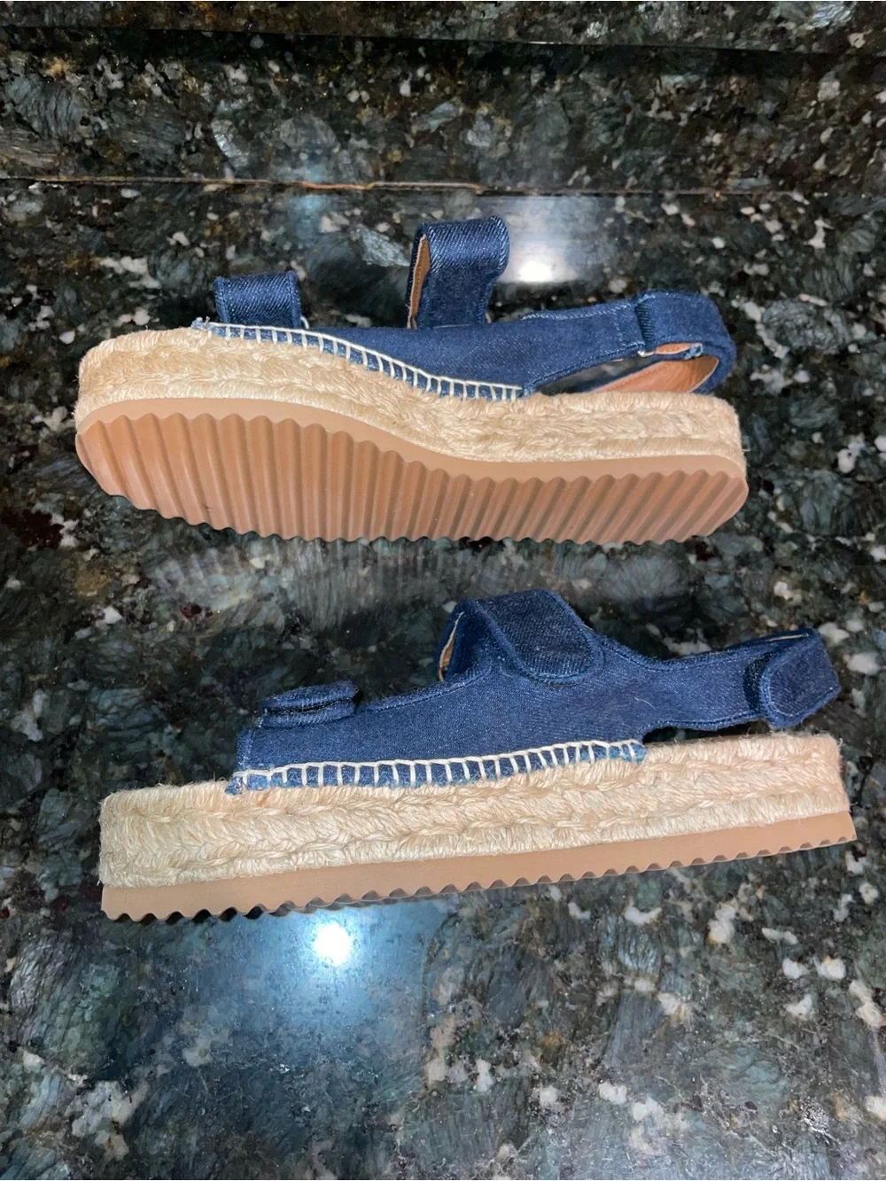 New! Reformation Trinity Sport Dark Blue Denim Espadrille Platform Sandals 💙 9